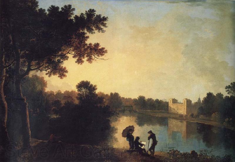 Richard  Wilson View from the South-east with the house and bridge beyond the lake and basin Spain oil painting art